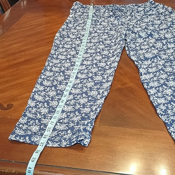 April Cornell Pants Blue&White 100% Rayon Women Waist 30" w/ Elastic Size Large - Picture 6 of 9